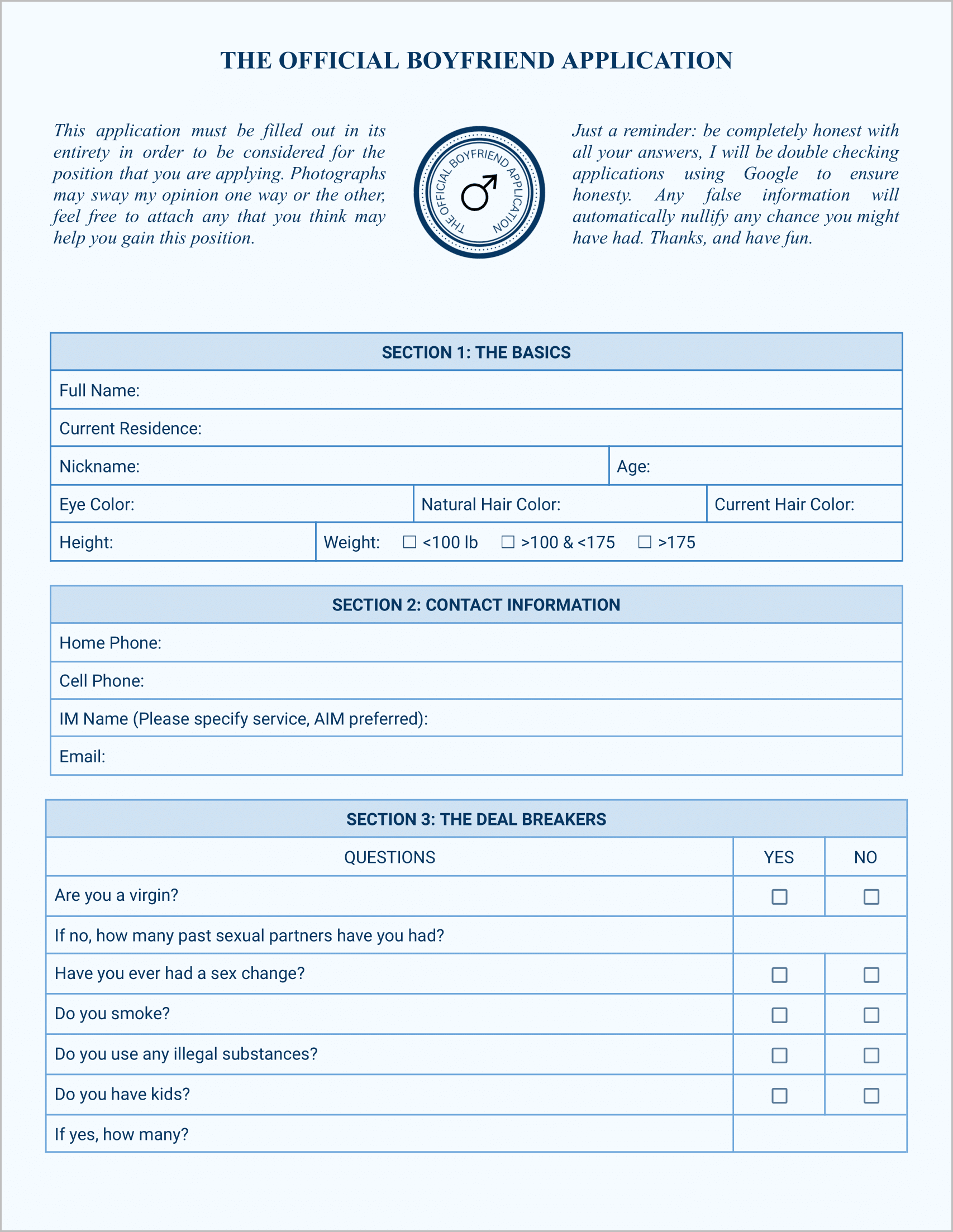 The Official Boyfriend Application