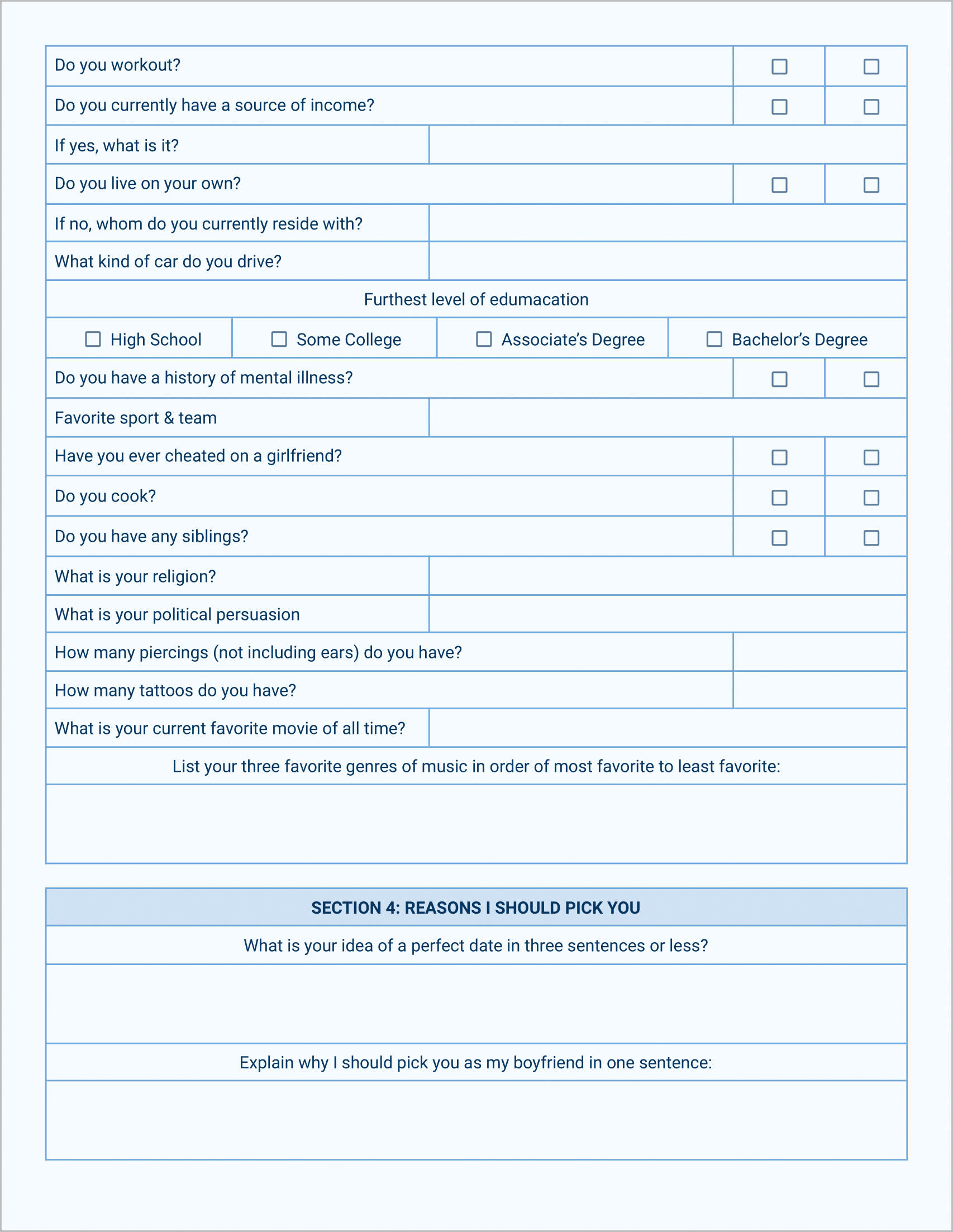 The Official Boyfriend Application