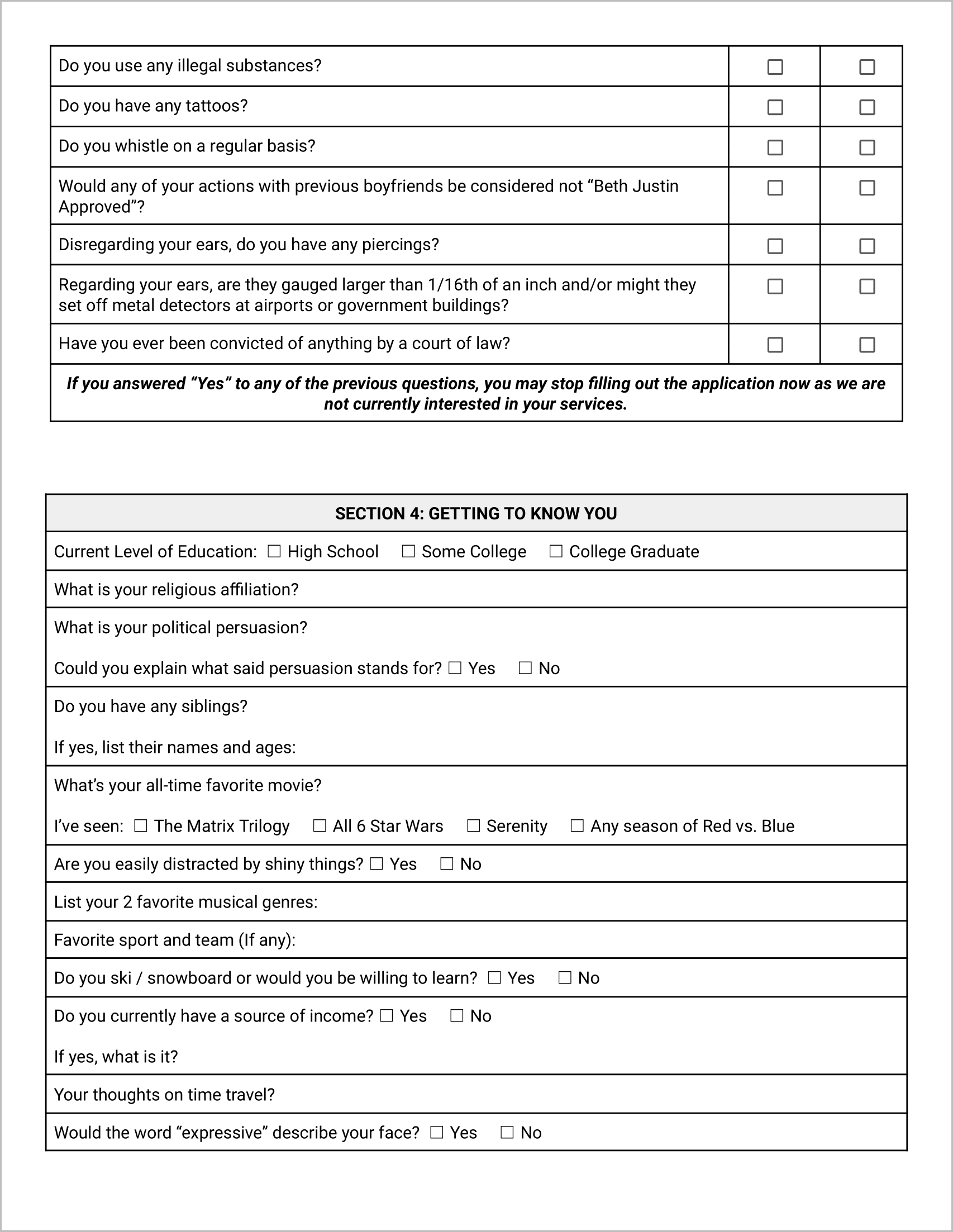 The Official Girlfriend Application Form (Black & White)