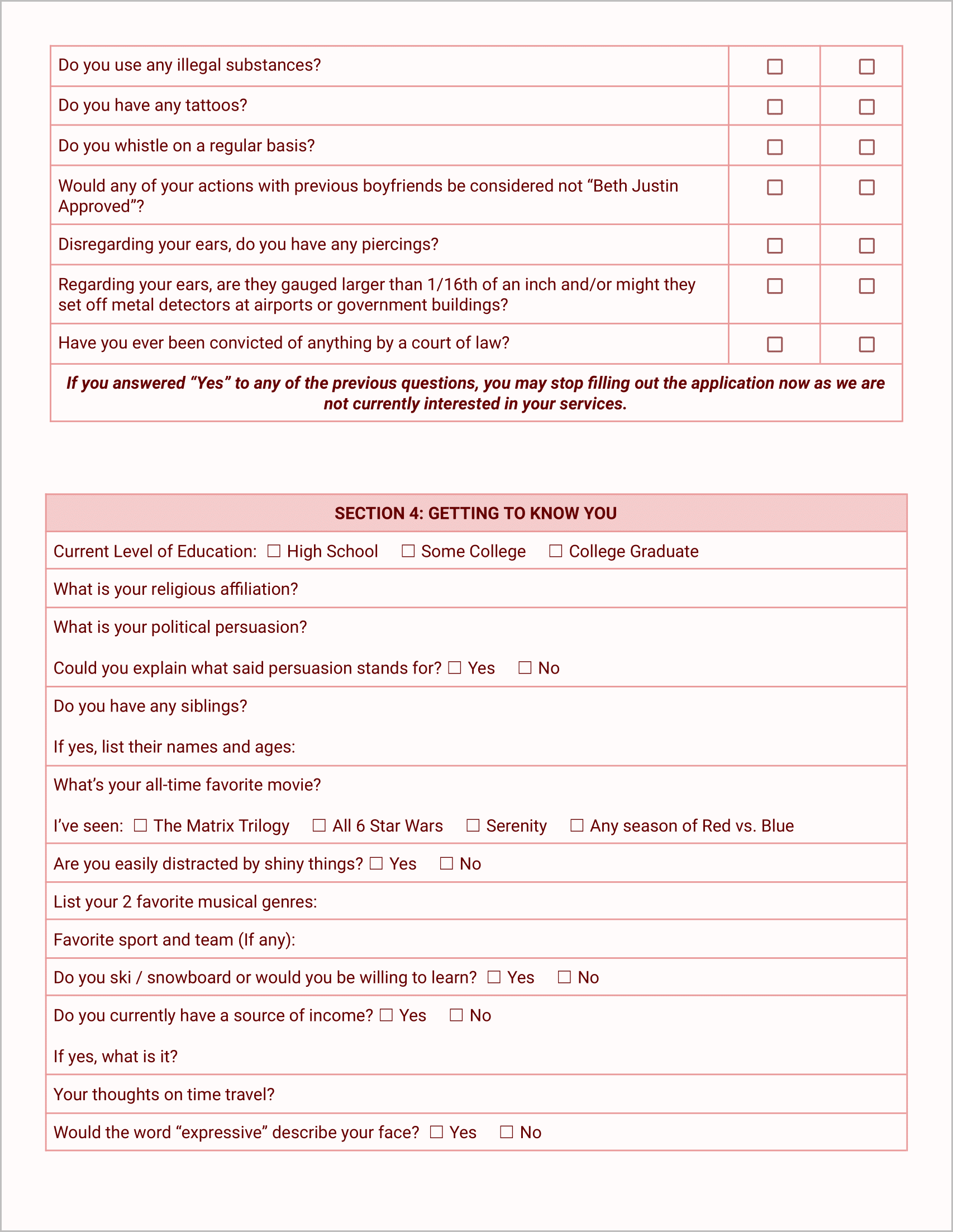 The Official Girlfriend Application Form (Color)