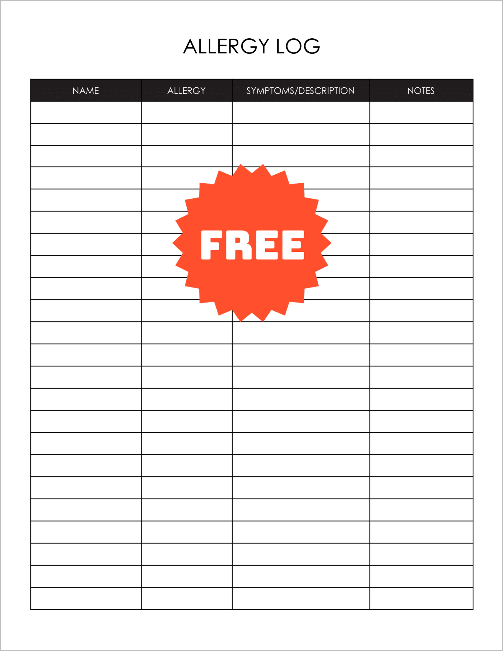 Free Allergy Form Template