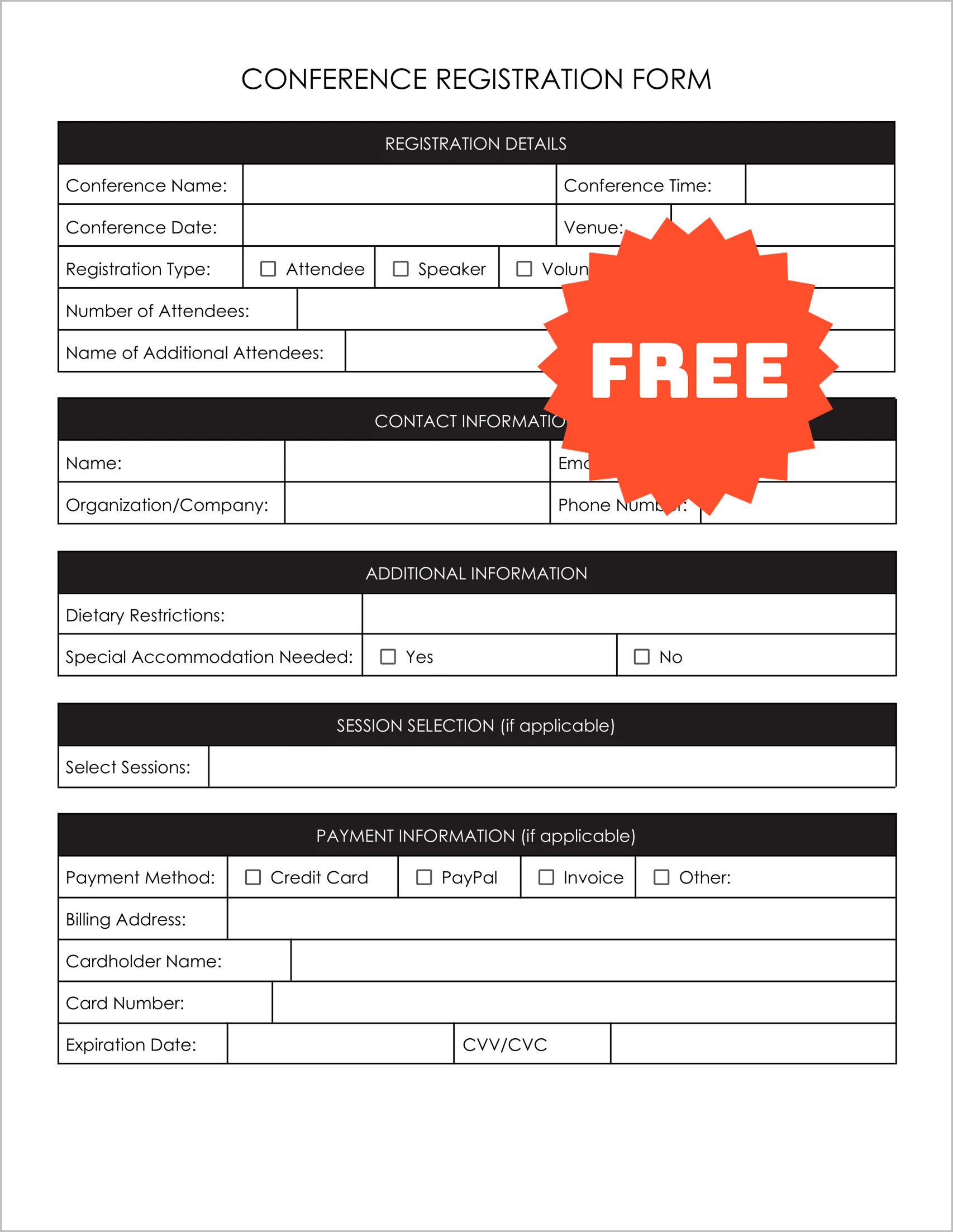 Free Conference Registration Form Template