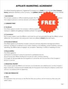 Free Editable Affiliate Marketing Agreement Template