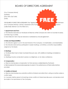 Free Editable Board of Directors Agreement Template