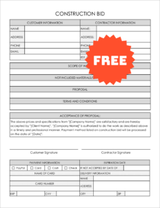 Free Editable Construction Bid Project Form Template