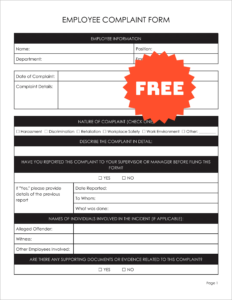 Free Editable Employee Complaint Form Template