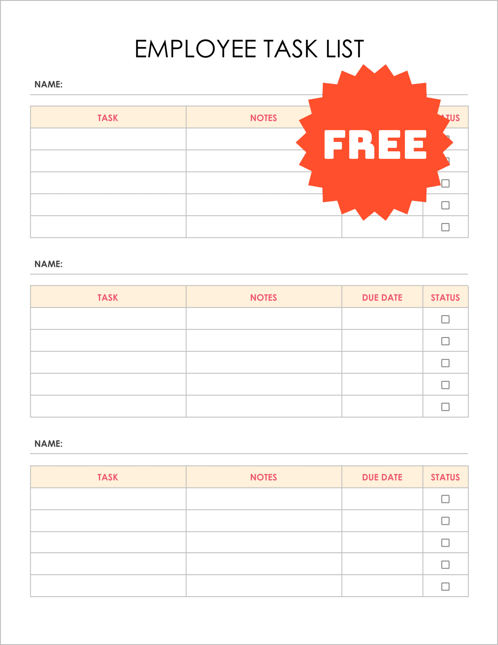 Free Editable Employee Task List Template