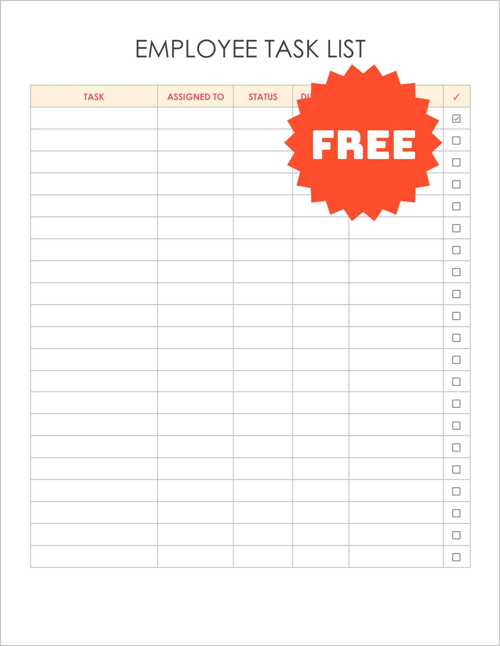 Free Editable Employee Task List Template