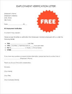 Free Editable Employment Verification Letter Template