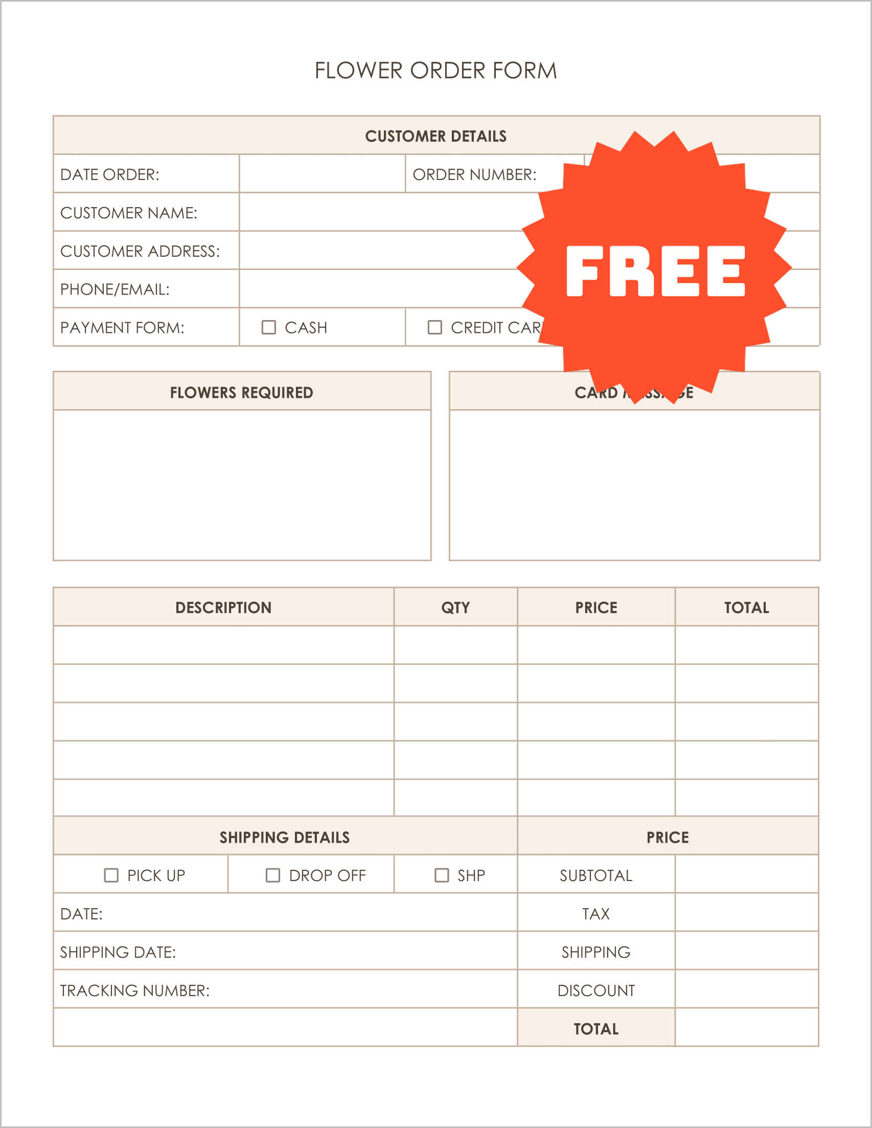 Free Editable Florist Order Form Template