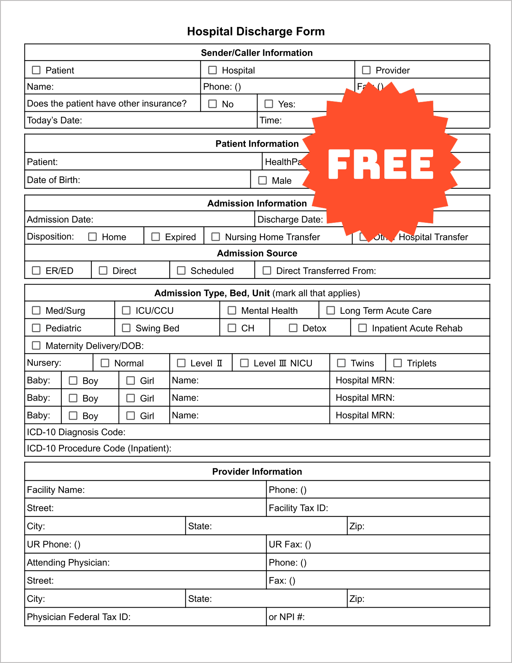 Free & Editable Hospital Discharge Form Template (Google Docs)