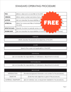 Free Editable Standard Operating Procedure Template