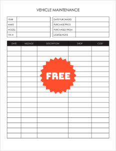 Free Editable Vehicle Maintenance Log Template