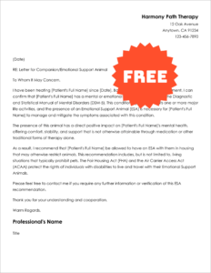 Free Emotional Support Animal Letter Template