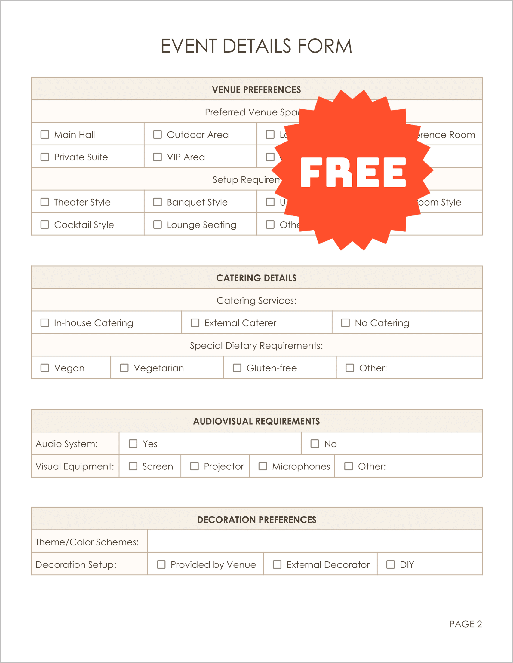 Free Event Details Form Template