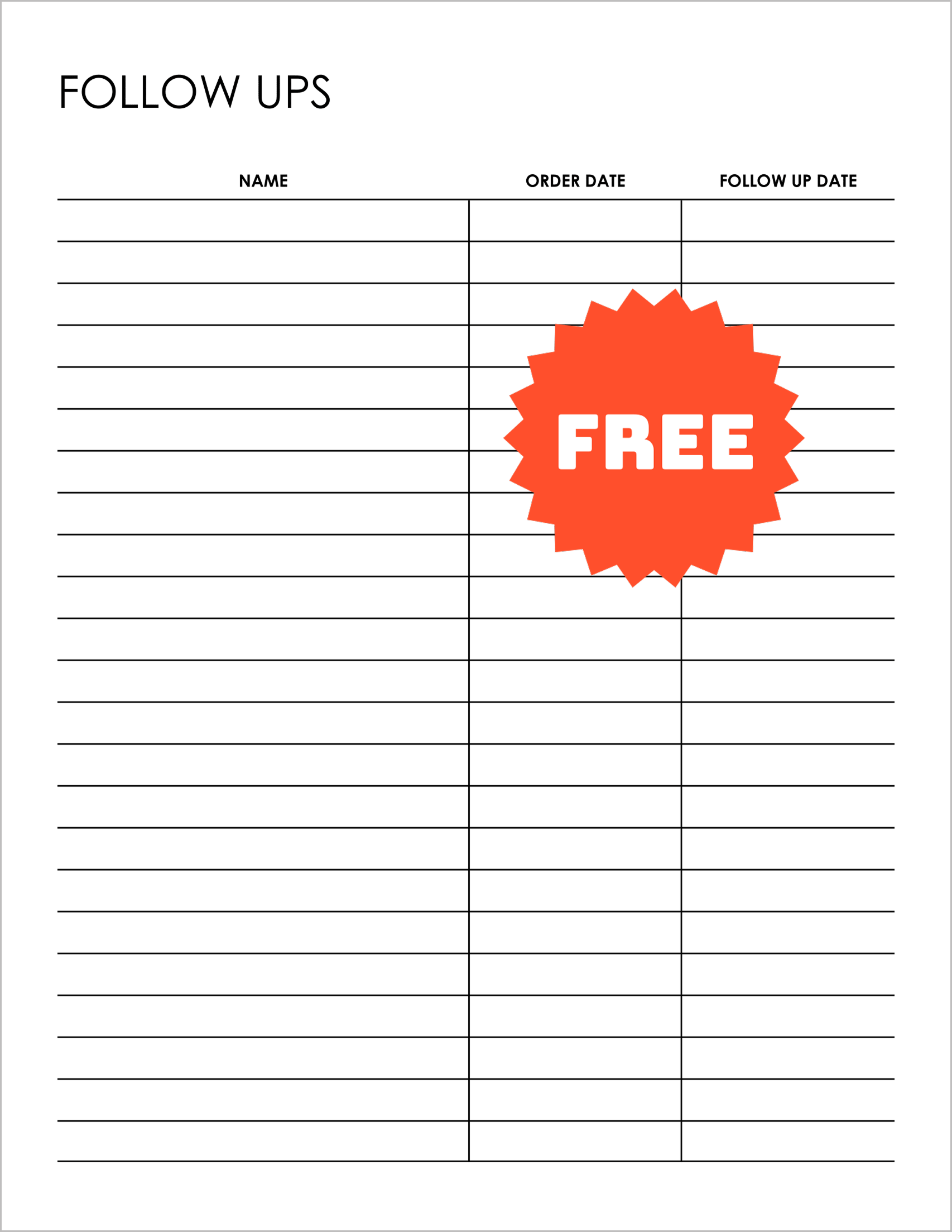 Free Follow Ups Tracker Template