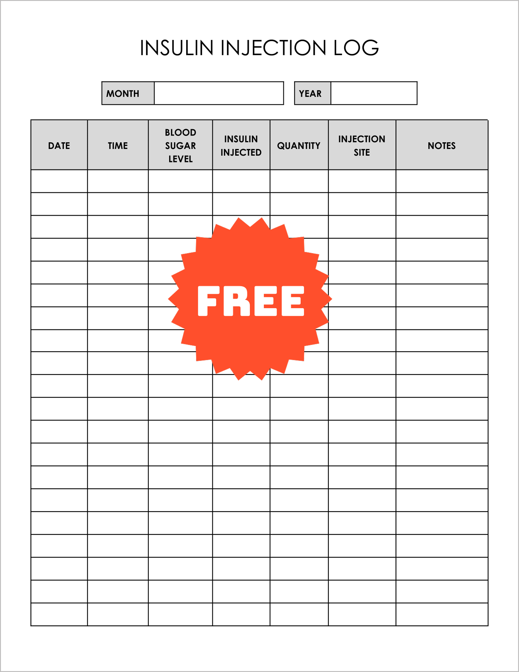 Free Insulin Injection Log Template