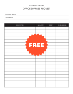 Free Office Supply Request Form Template