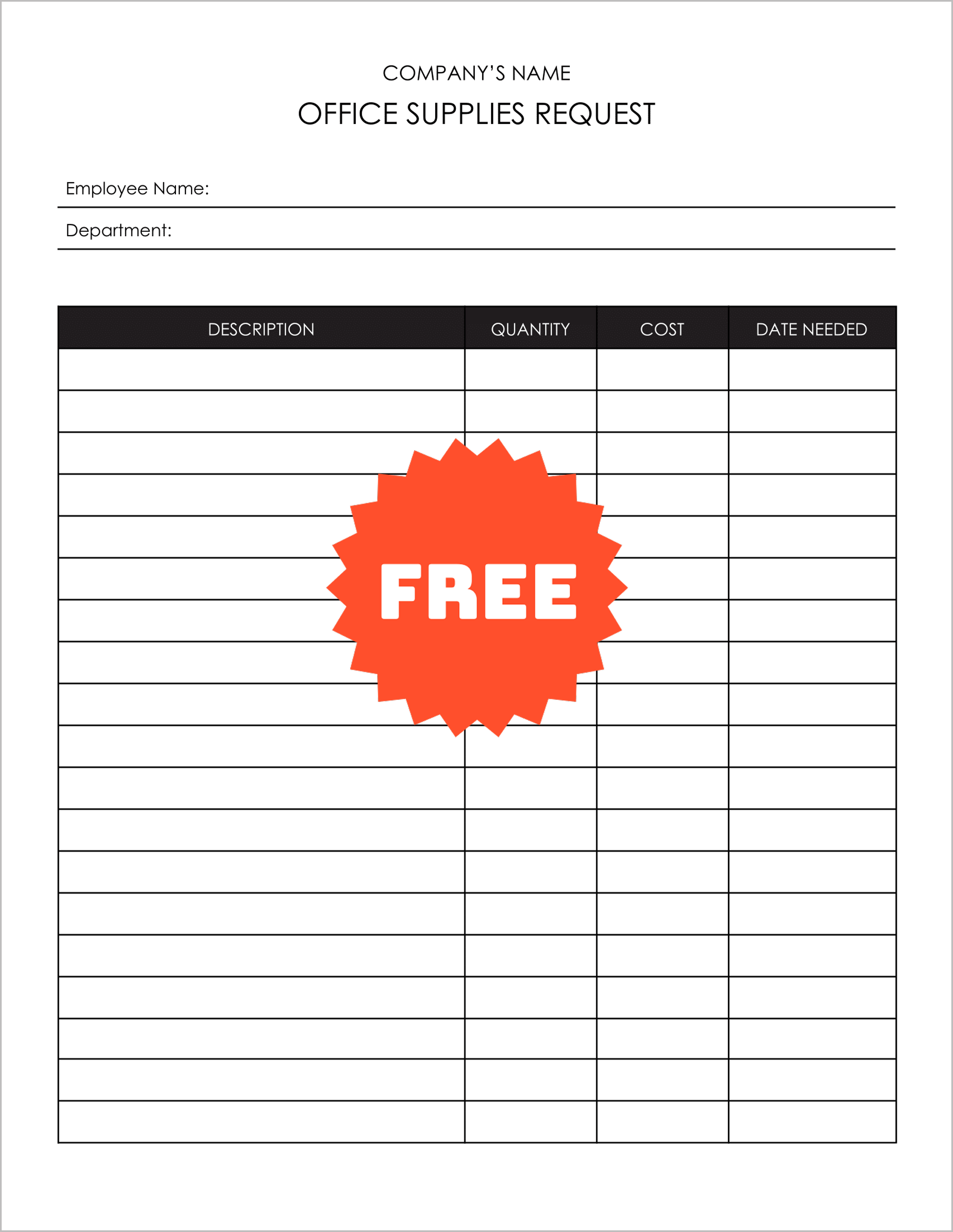 Free Office Supply Request Form Template