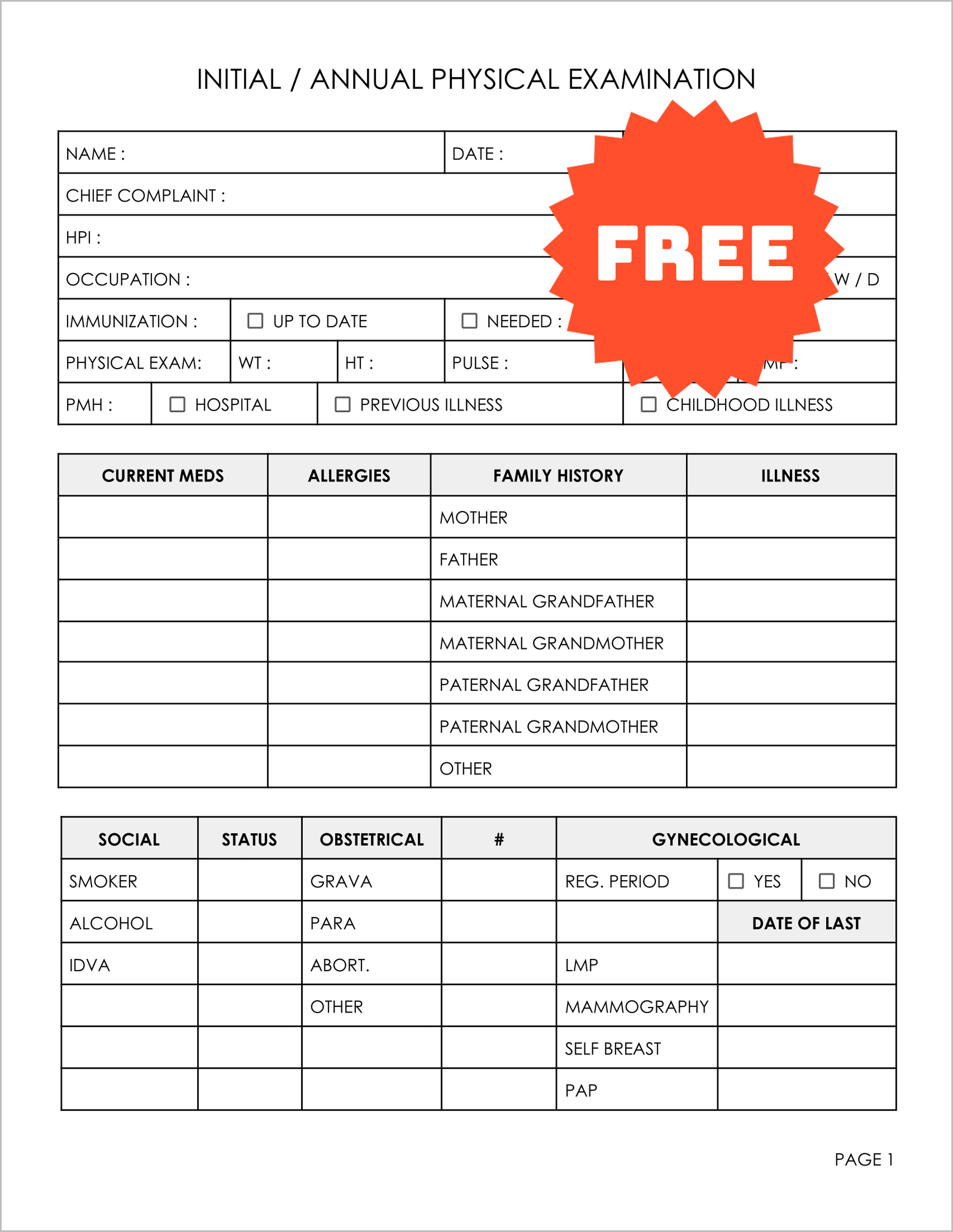 Free Physical Exam Form Template