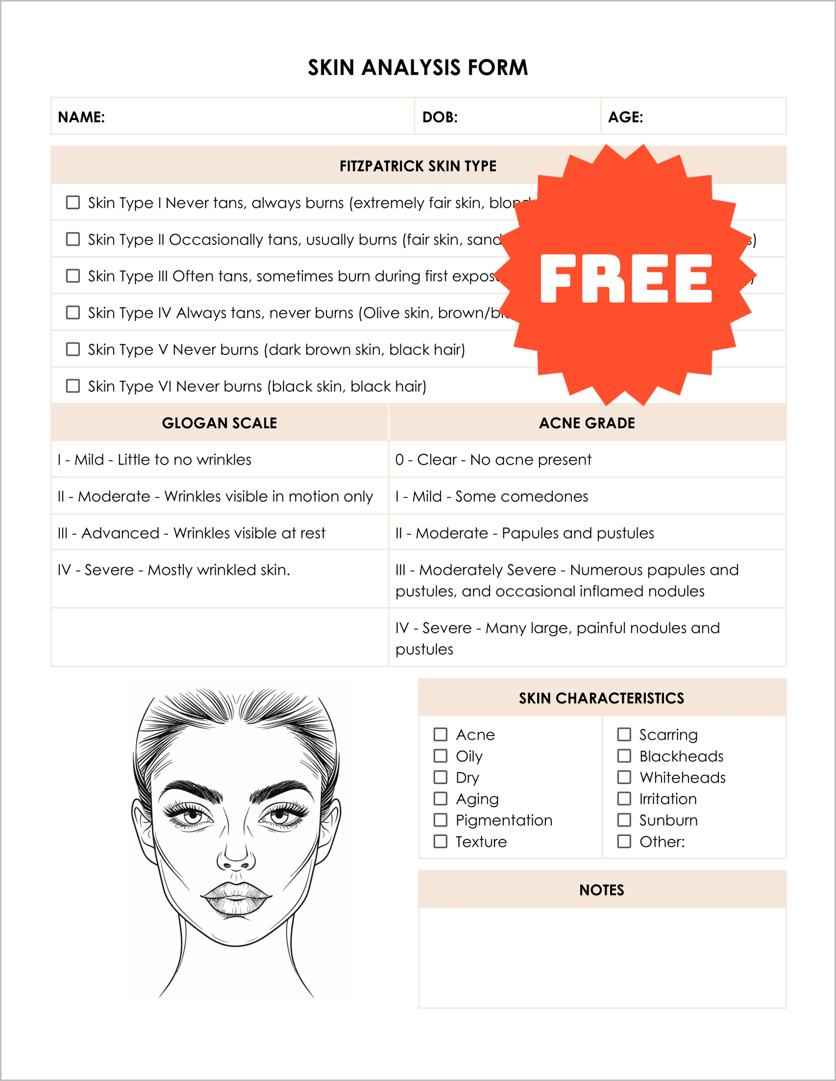 Free Skin Analysis Form Template