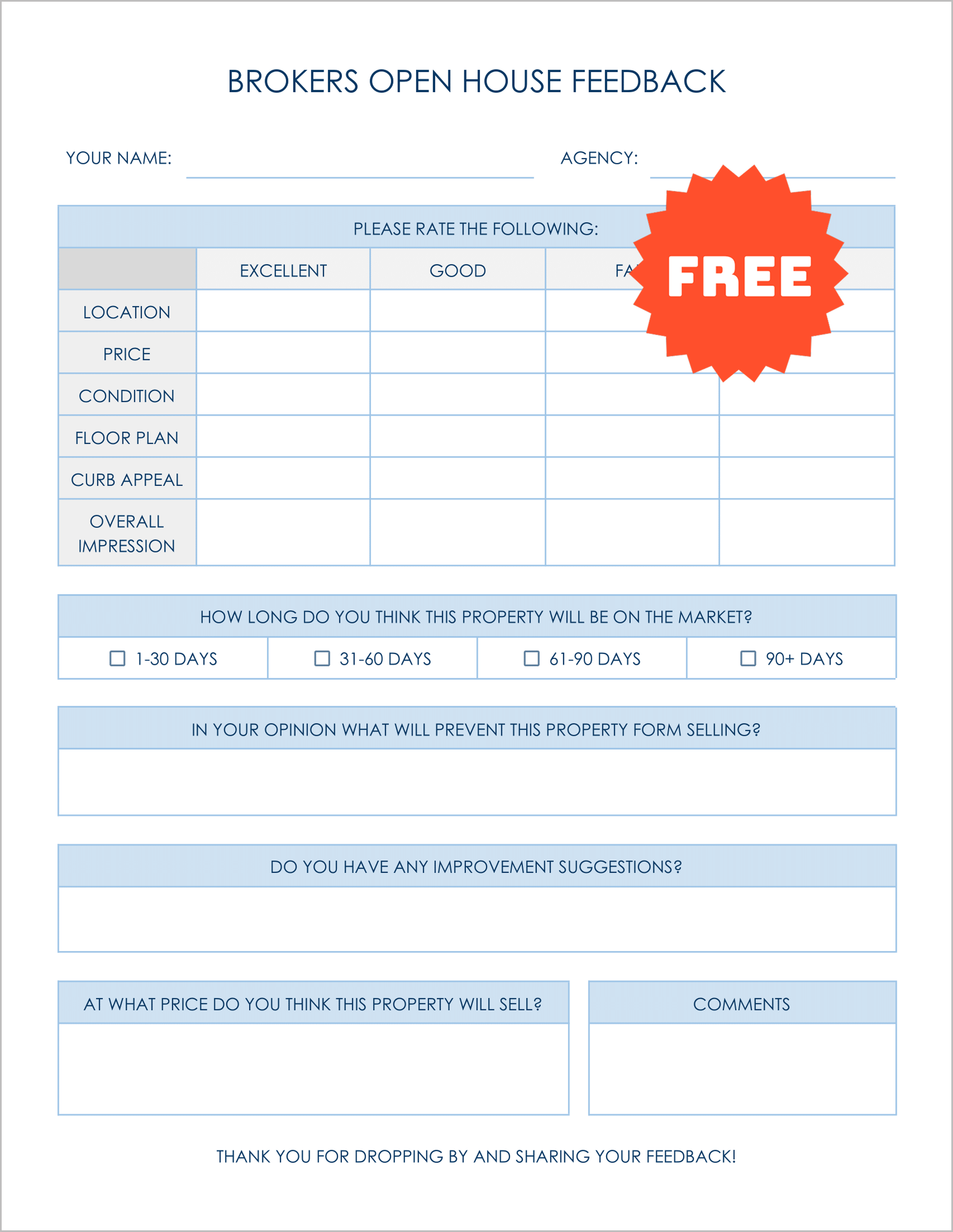 7 Broker Open House Feedback Forms (100% FREE) 7 Broker Open House Feedback Forms (100% FREE)