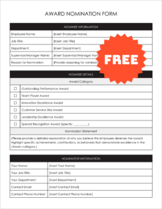 Free Editable Employee Award Nomination Form Template