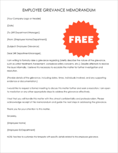 Free Editable Employee Grievance Memorandum Template