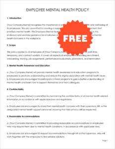 Free Editable Employee Mental Health Policy Template