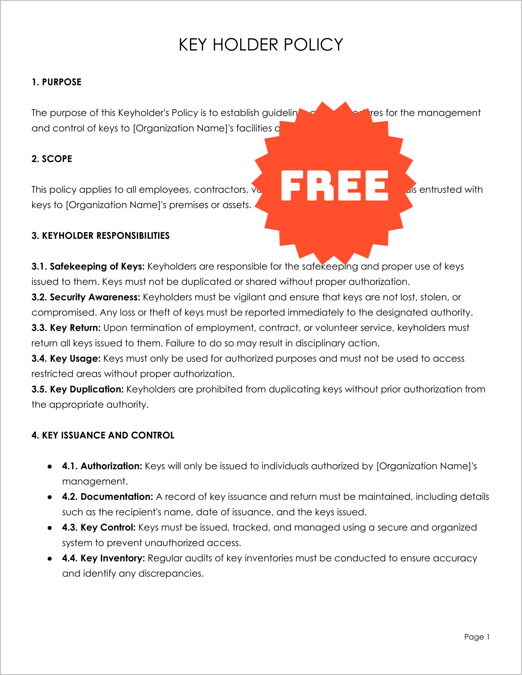 Free Editable Key Holder Policy Template Free Editable Key Holder Policy Template