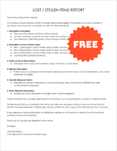 Free Editable Lost or Stolen Items Report Template