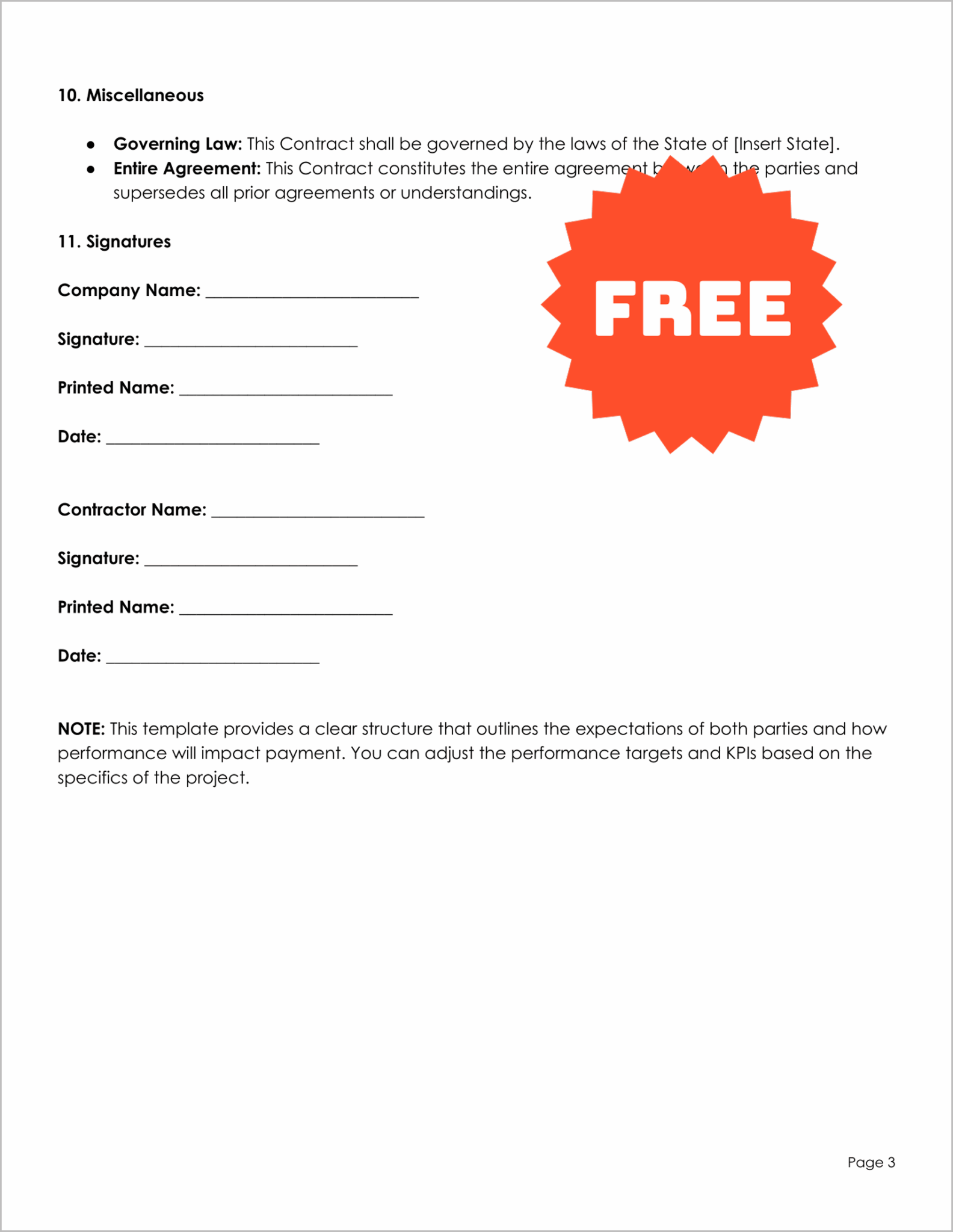 Free Editable Performance-Based Contract Template