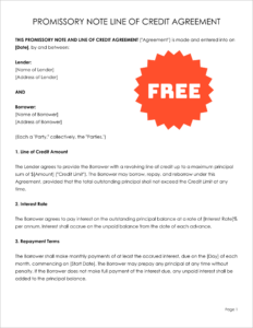 Free Editable Promissory Note Line of Credit Agreement Template