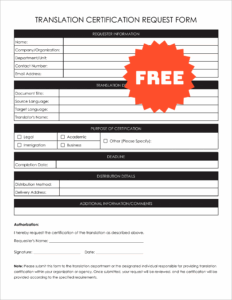 Free Editable Translation Certification Request Form