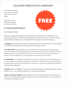 Free Editable Voluntary Resignation Agreement Template 