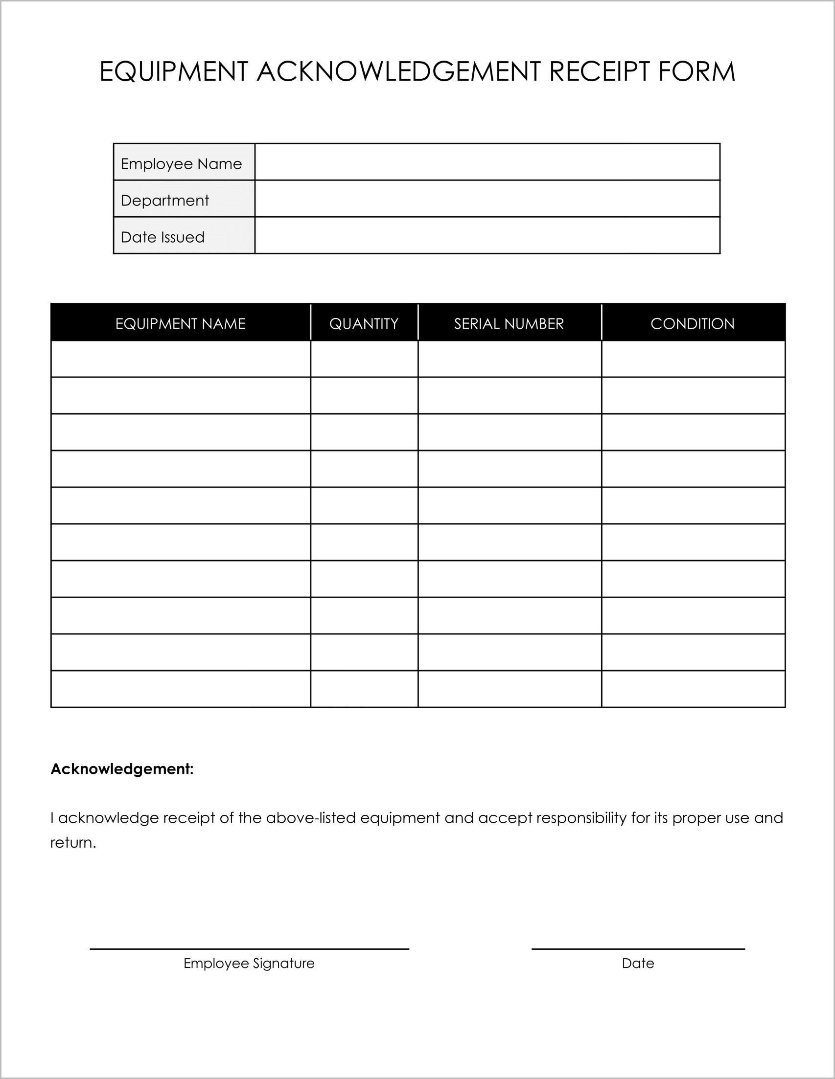 11 Free Acknowledgement Receipt of Equipment Form Templates 11 Free Acknowledgement Receipt of Equipment Form Templates