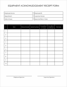 11 Free Acknowledgement Receipt of Equipment Form Templates
