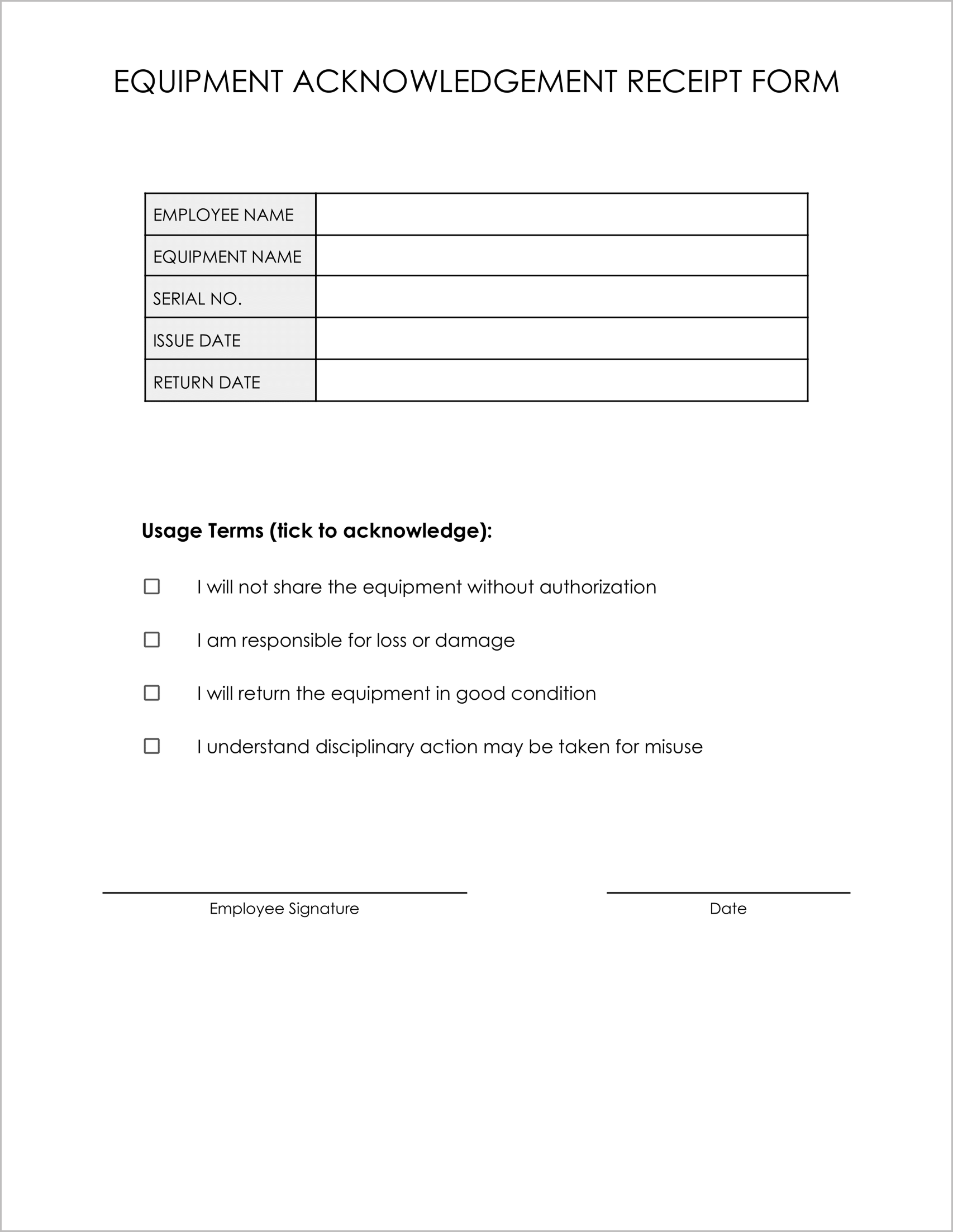 11 Free Acknowledgement Receipt of Equipment Form Templates 11 Free Acknowledgement Receipt of Equipment Form Templates