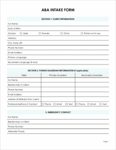 11 Must have Free ABA Intake Forms