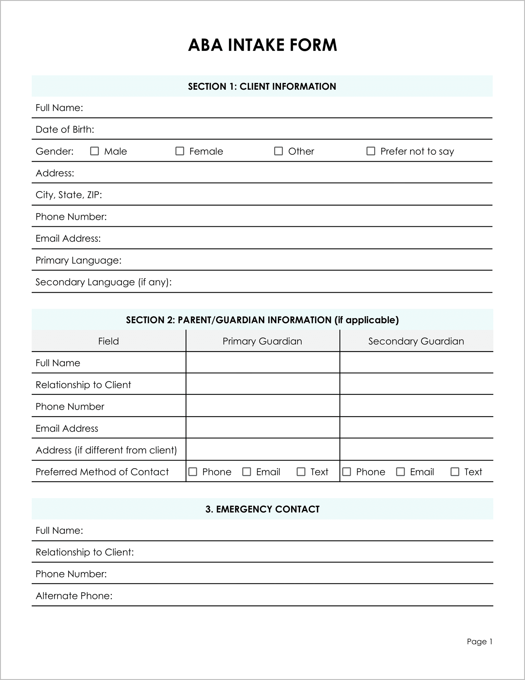 11 Must have Free ABA Intake Forms