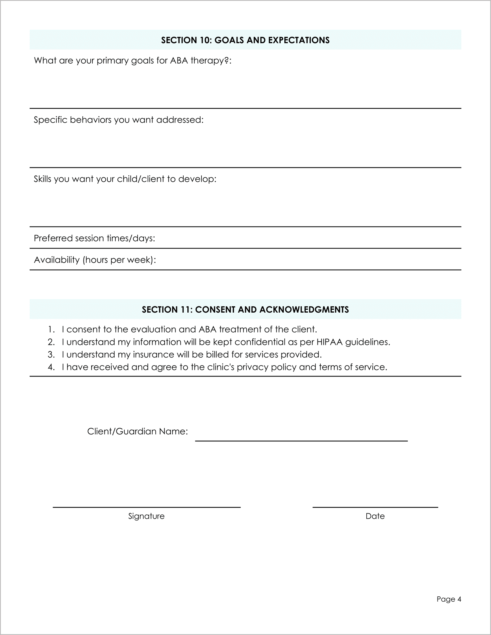 11 Must have Free ABA Intake Forms 11 Must have Free ABA Intake Forms