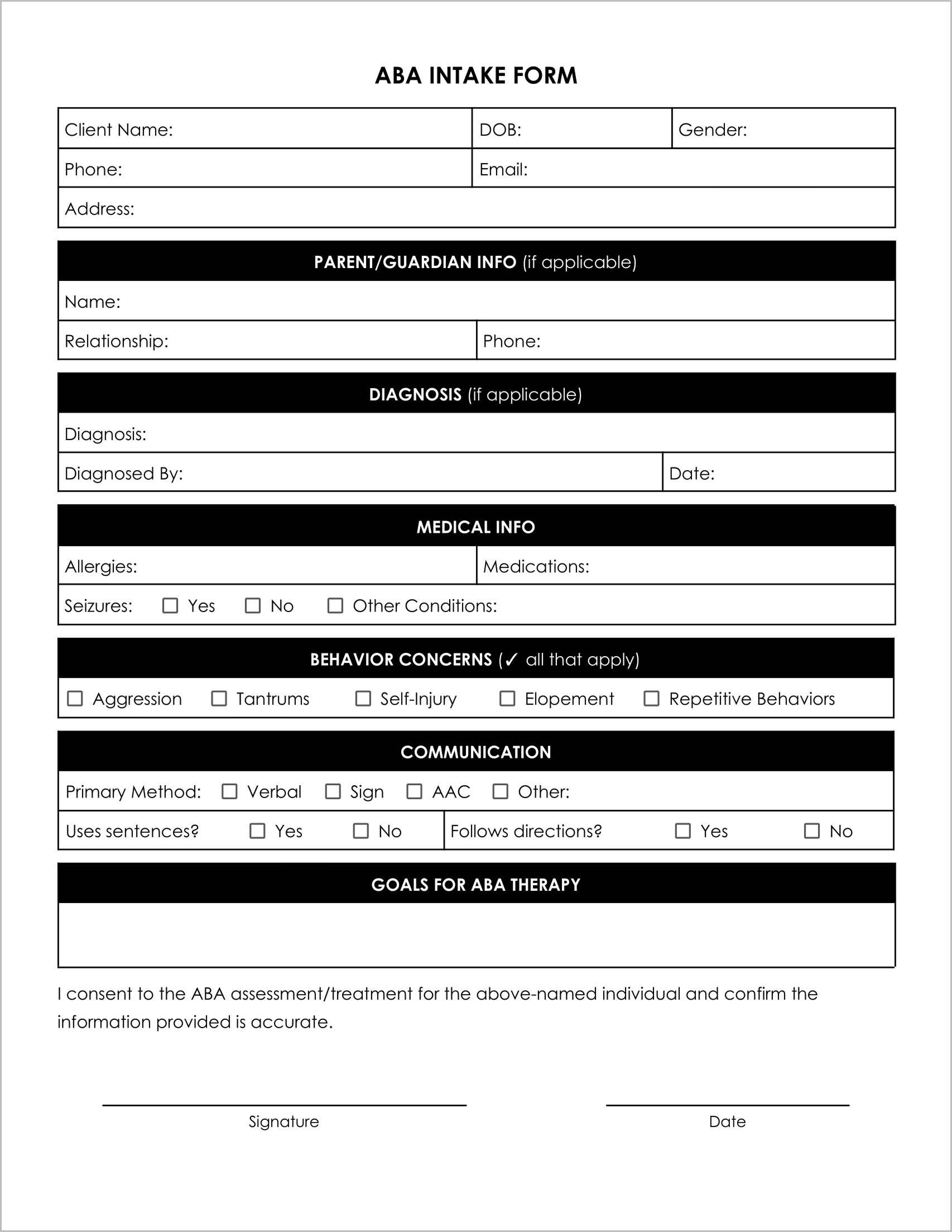11 Must have Free ABA Intake Forms 11 Must have Free ABA Intake Forms