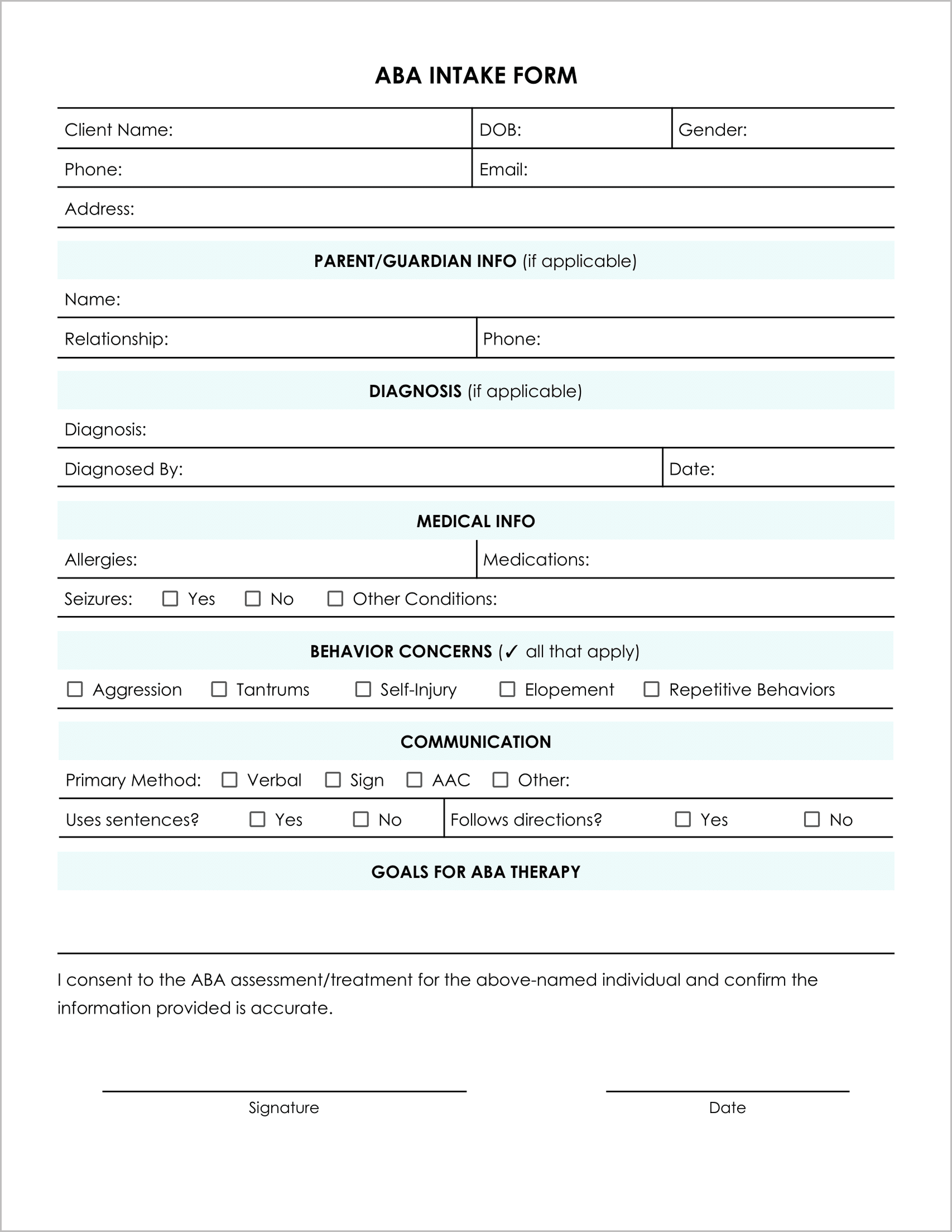 11 Must have Free ABA Intake Forms 11 Must have Free ABA Intake Forms