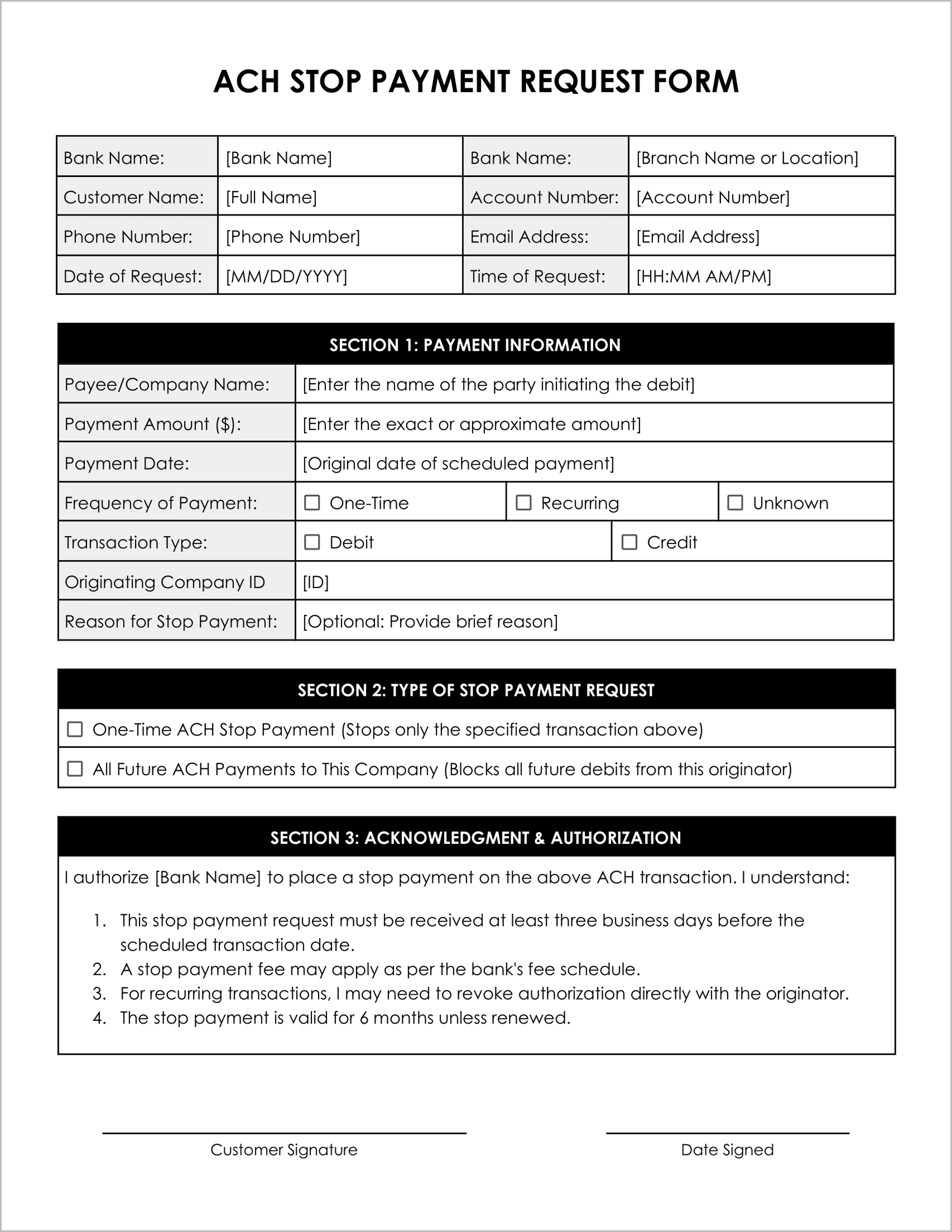 Free ACH Stop Payment Forms Free ACH Stop Payment Forms