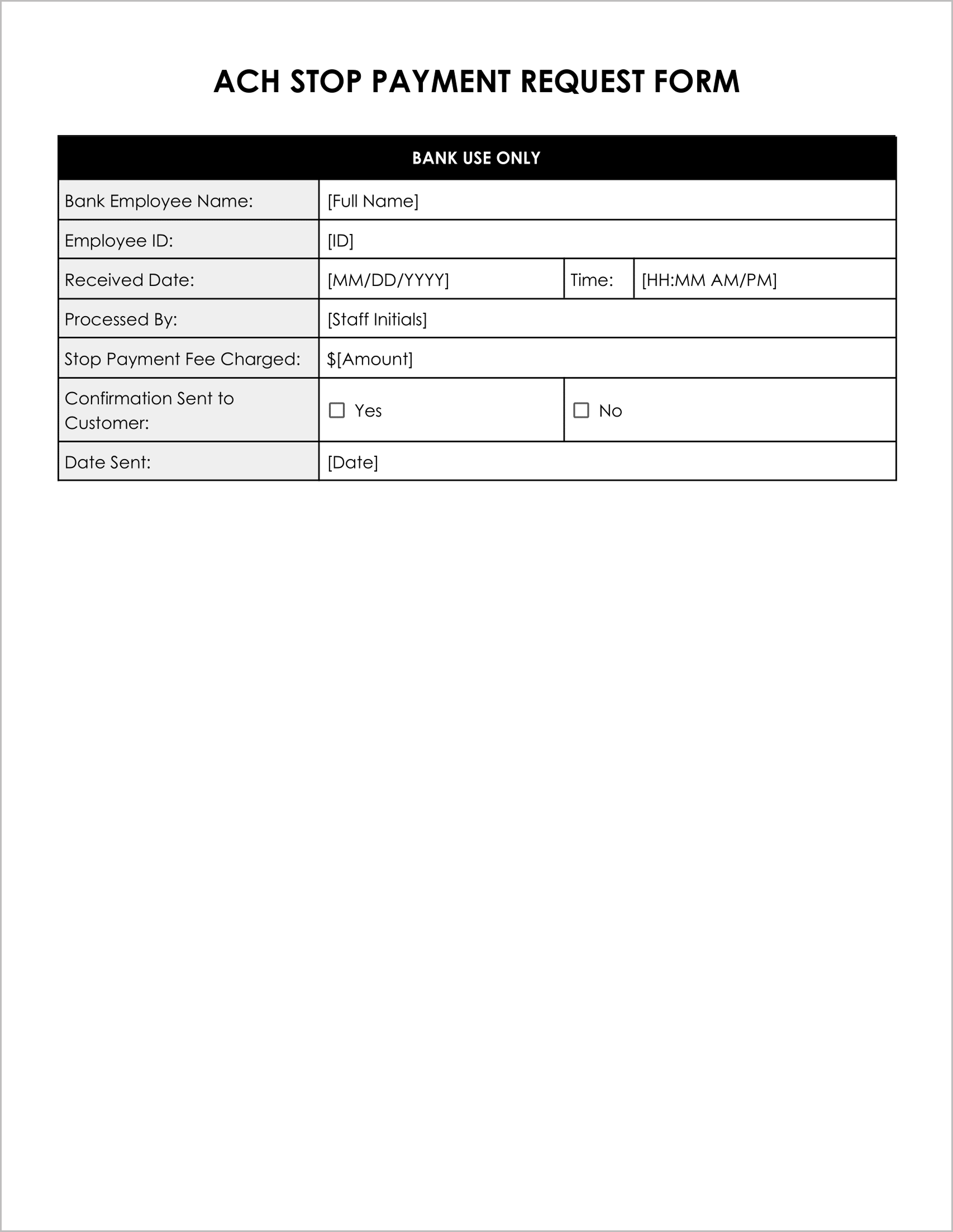 Free ACH Stop Payment Forms Free ACH Stop Payment Forms