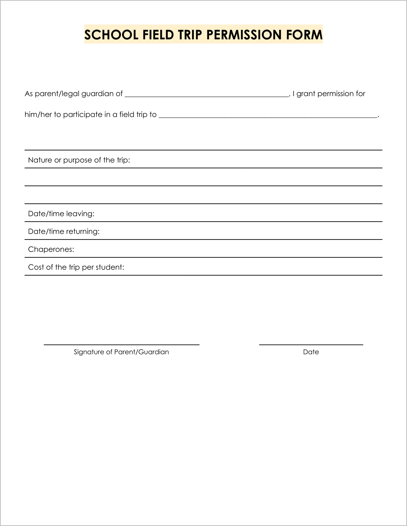 Free Permission Slip Templates & Field Trip Forms Free Permission Slip Templates & Field Trip Forms