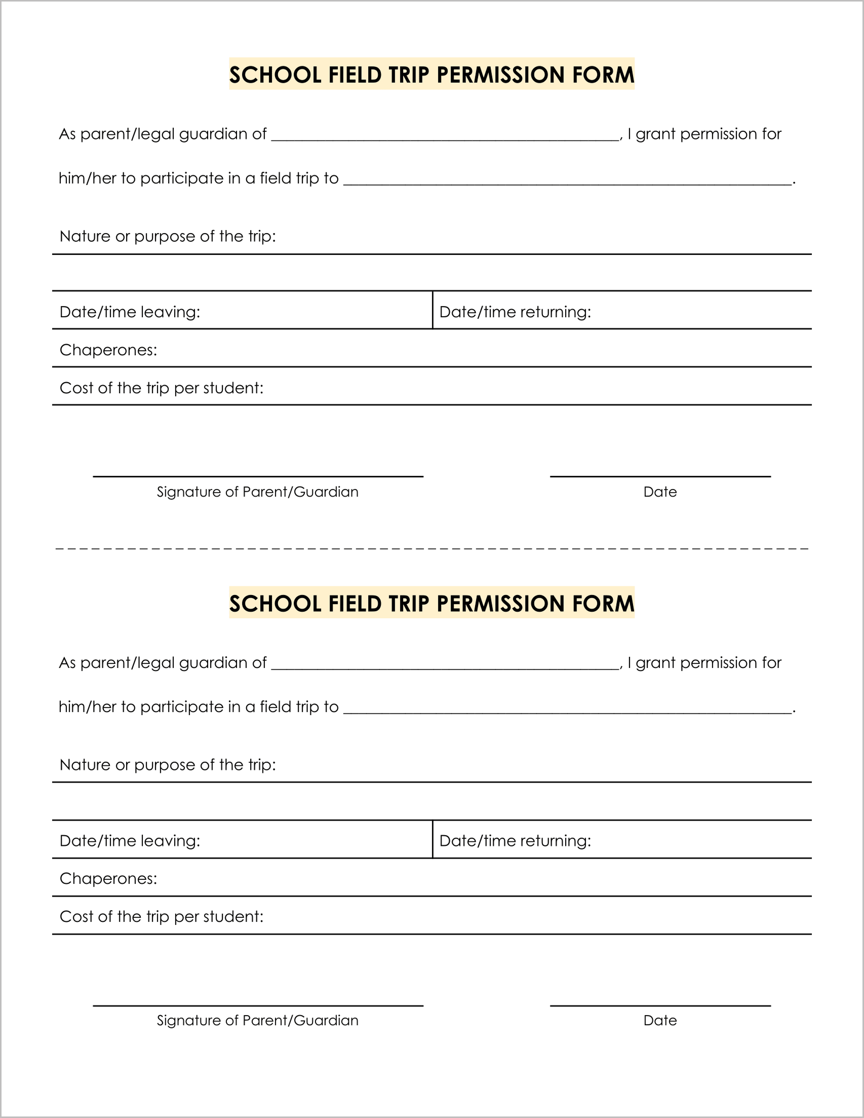 Free Permission Slip Templates & Field Trip Forms Free Permission Slip Templates & Field Trip Forms