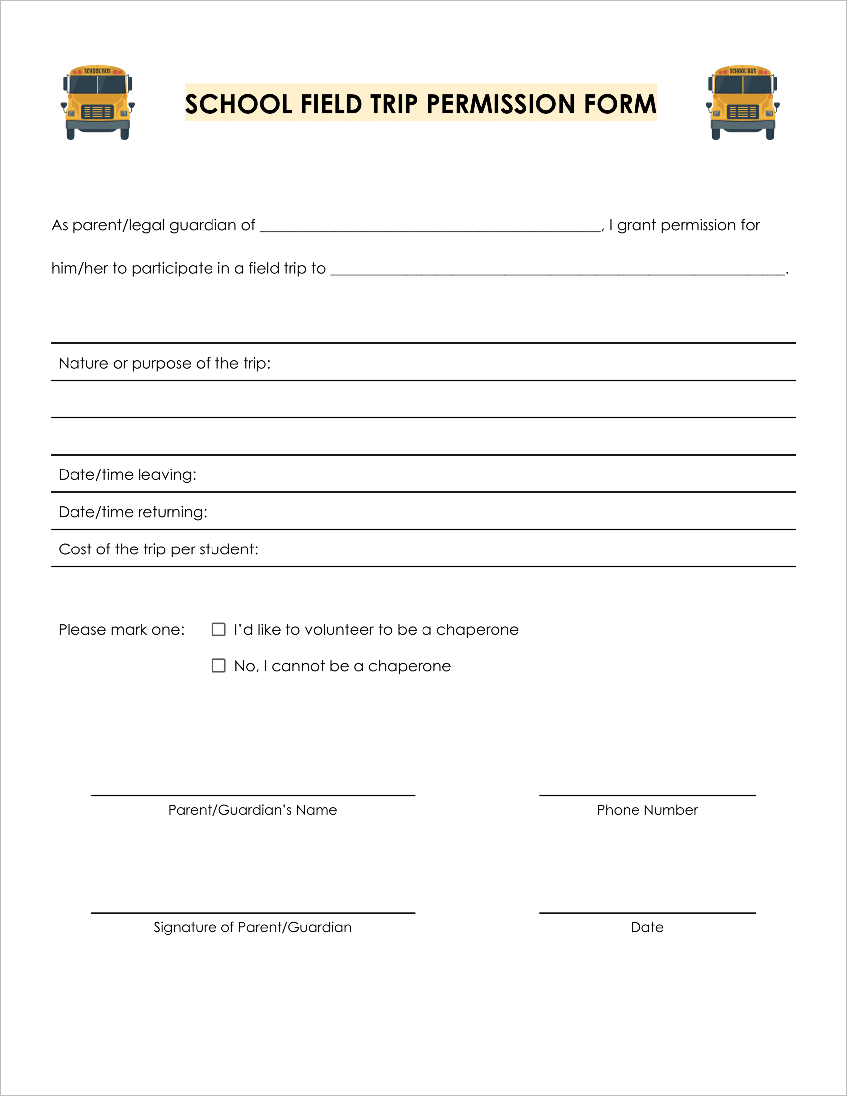 Free Permission Slip Templates & Field Trip Forms Free Permission Slip Templates & Field Trip Forms