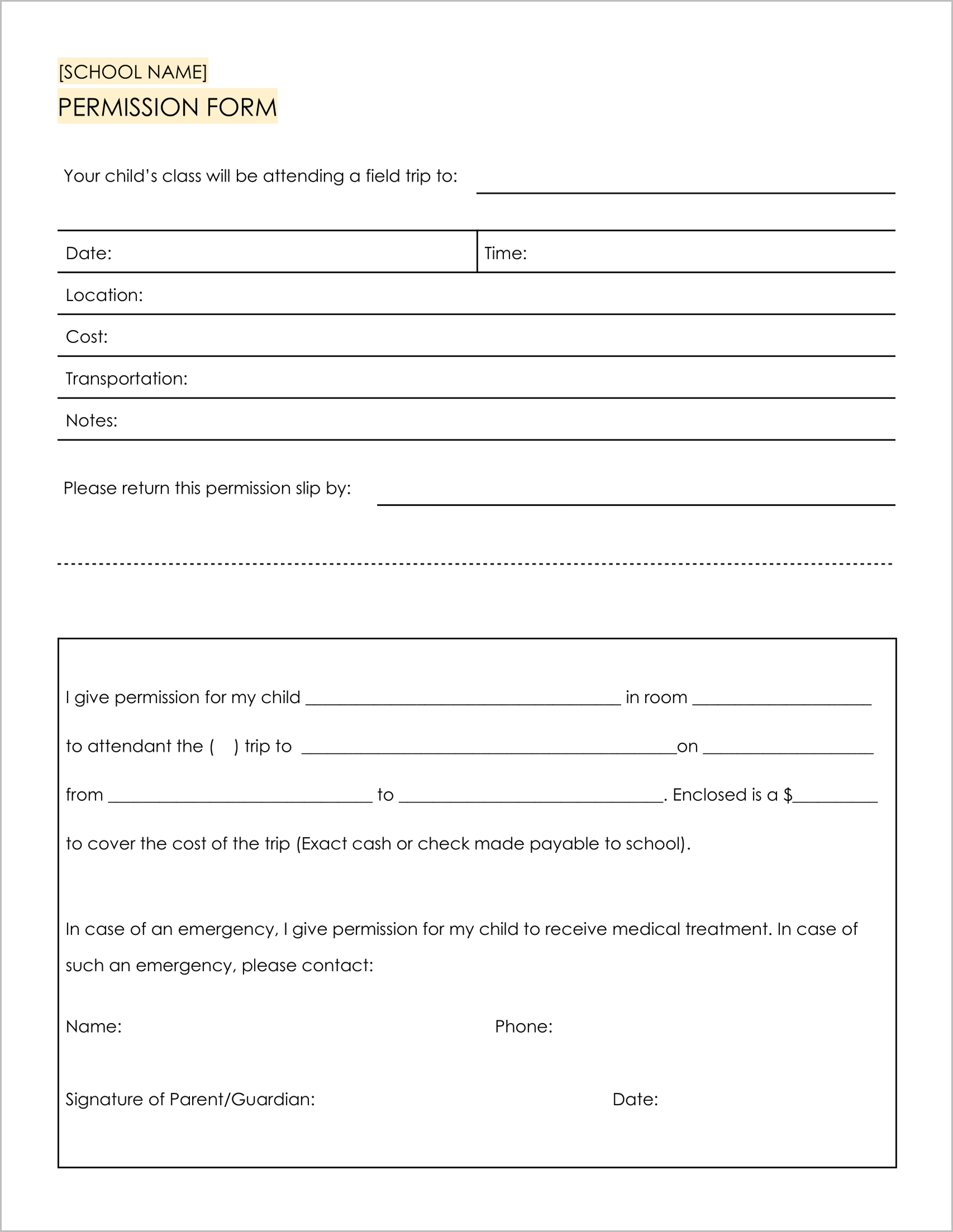 Free Permission Slip Templates & Field Trip Forms Free Permission Slip Templates & Field Trip Forms