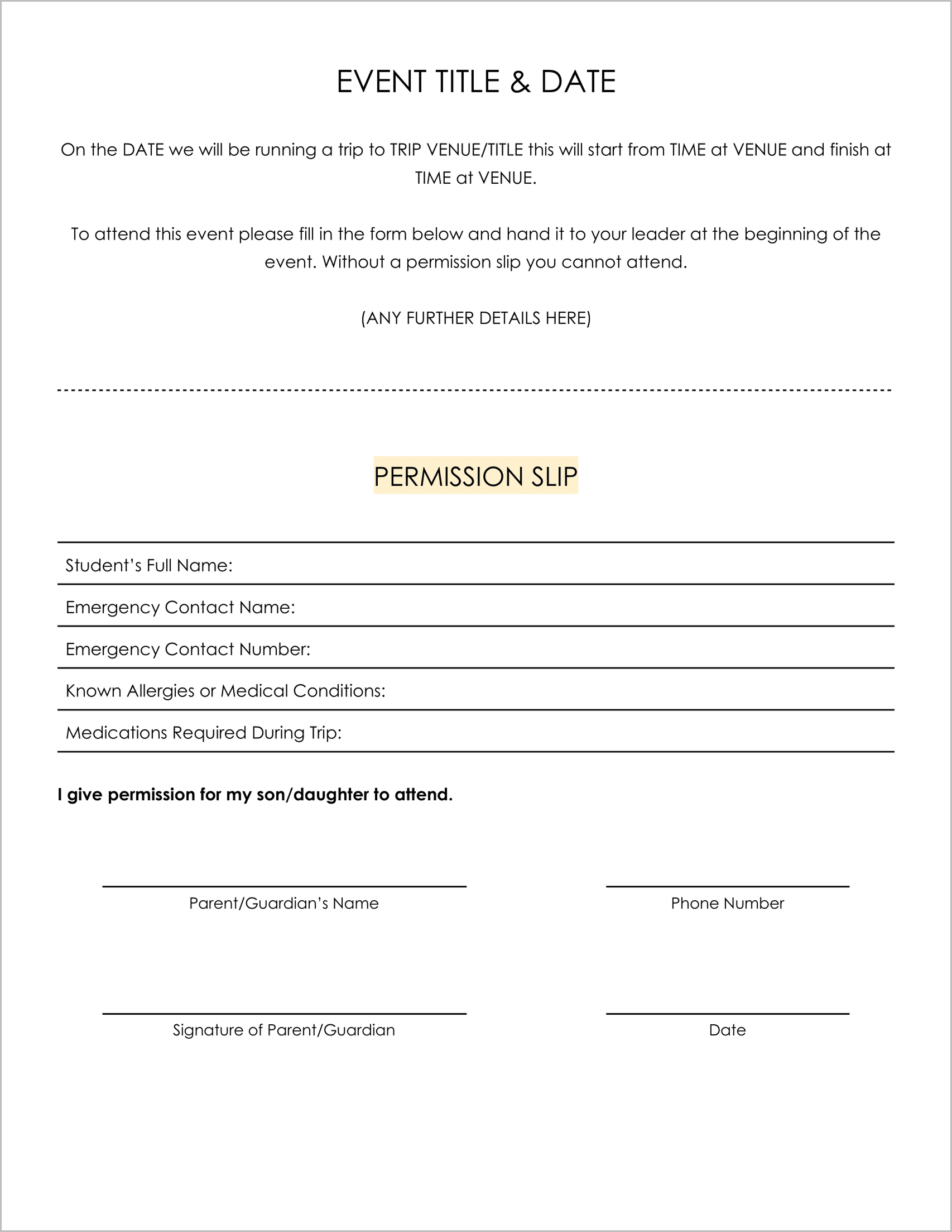 Free Permission Slip Templates & Field Trip Forms Free Permission Slip Templates & Field Trip Forms